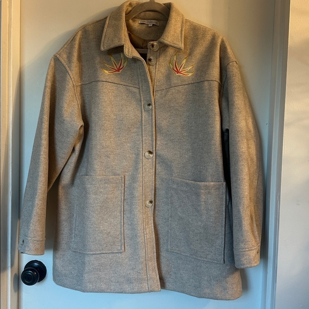 Miss Sparkling beige jacket shacket cactus embroidered boho size XL